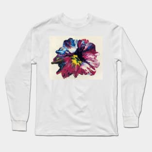 Blue Pink Gold Petunia Floral Long Sleeve T-Shirt